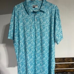 PGA Tour Pro Series Light Blue Floral Polo Shirt